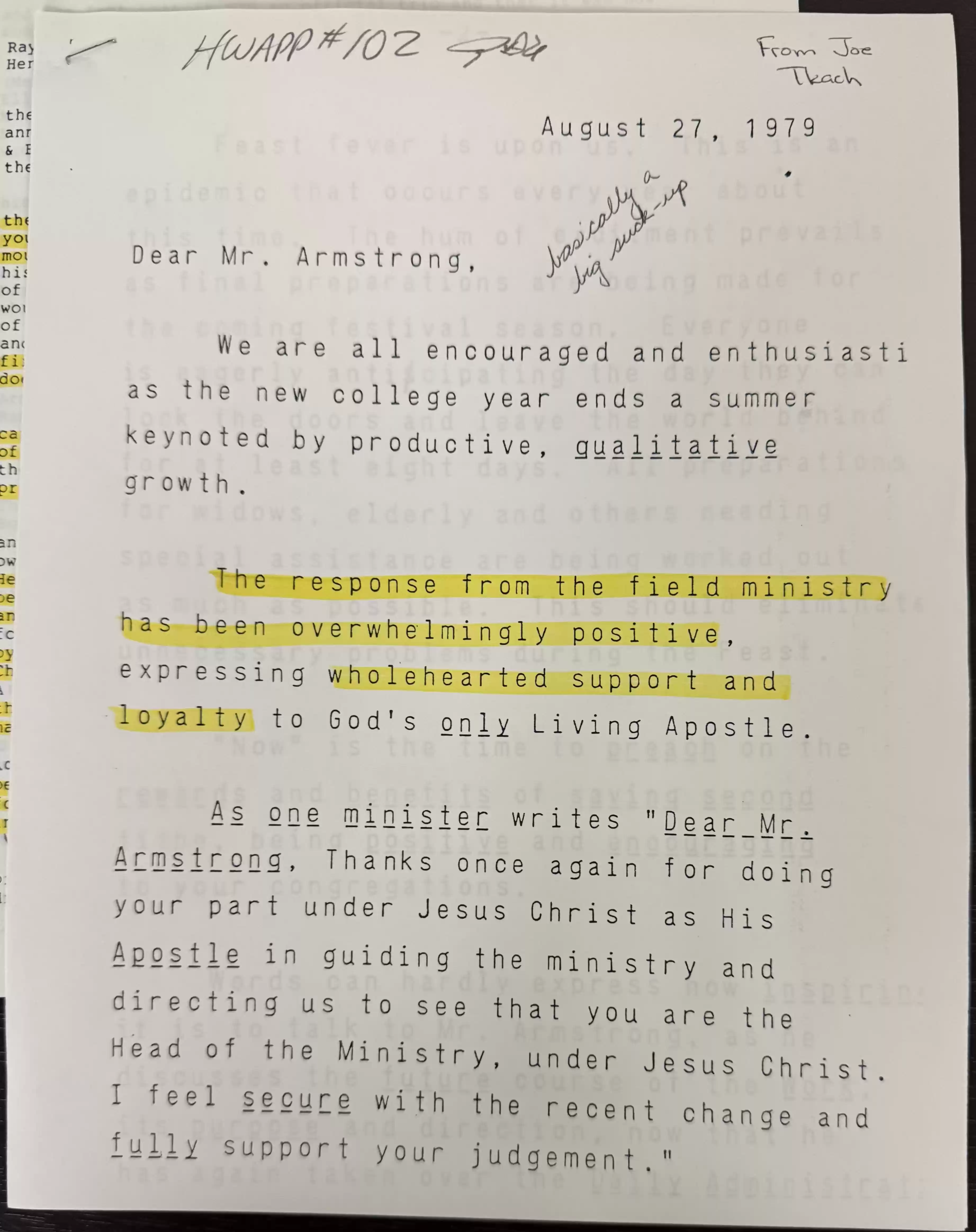 Memo to HWA, 31Aug1978
